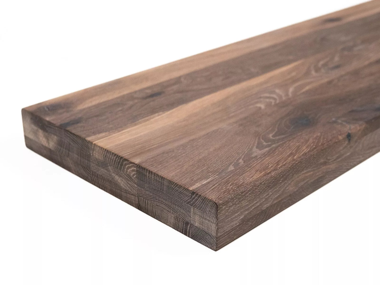 Etagère Marche d'escalier Rehausseur Appui de fenêtre Chêne rustique fumé, lamelles entières, 52 mm, 3 plis, Huile blanche