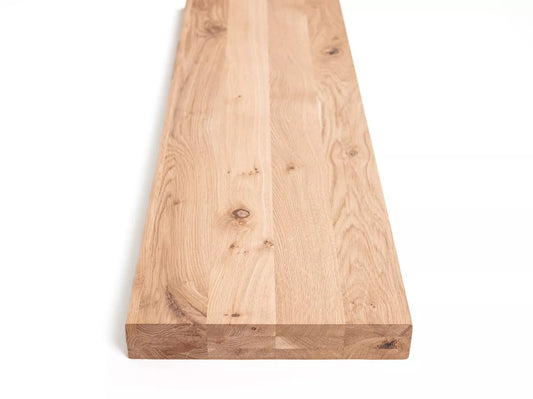 Shelf Stair tread Riser Windowsill Oak Rustic, full stave lamellas, 52 mm, 3-layer, Hard wax oil Natural white