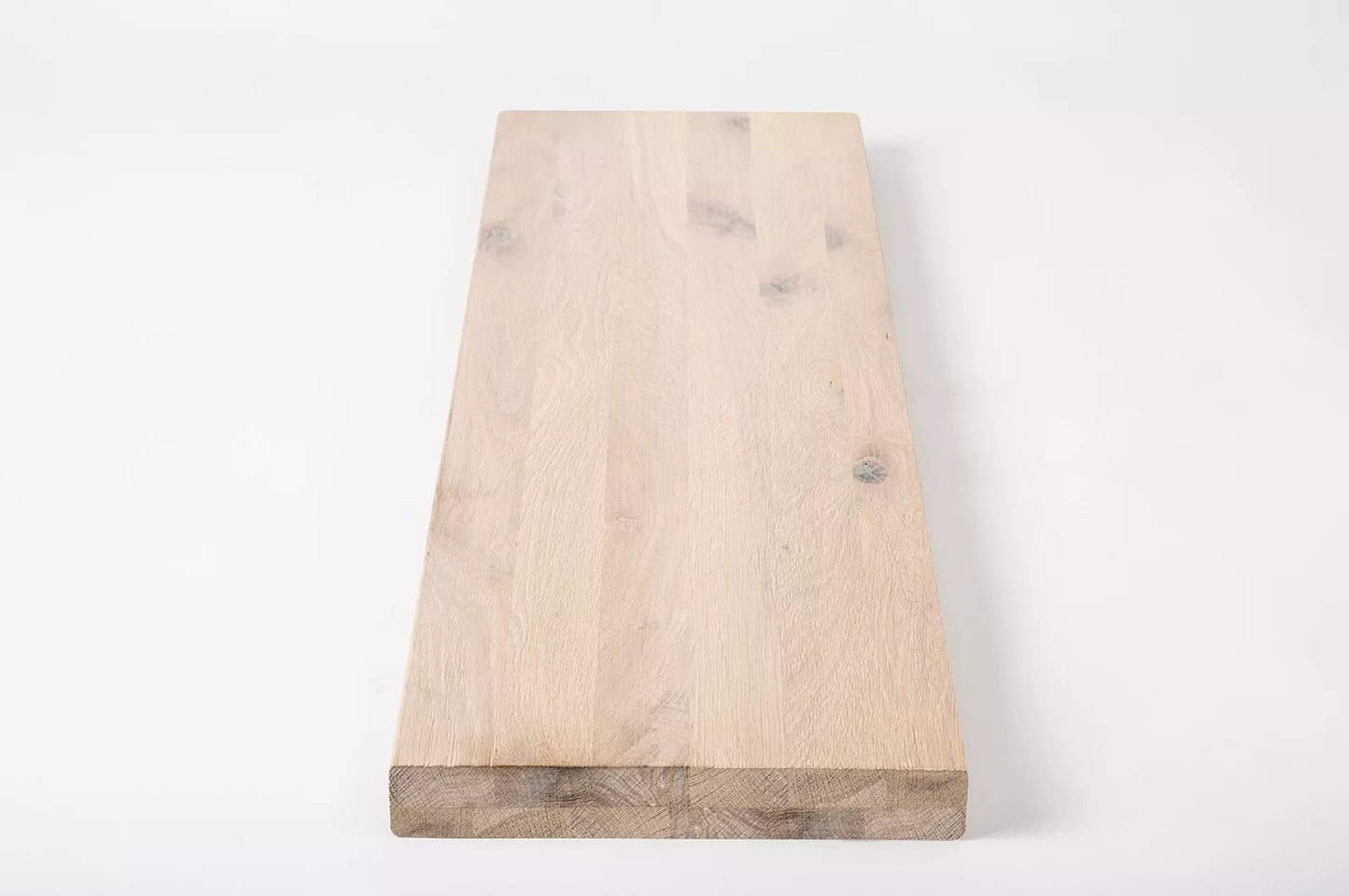 Shelf Stair tread Riser Windowsill Oak Rustic, full stave lamellas, 40 mm, 2-layer, Brushed, Chalked white oil