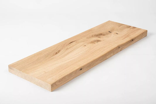 Shelf Stair tread Riser Windowsill Oak Rustic, full stave lamellas, 40 mm, 2-layer, Unfinished