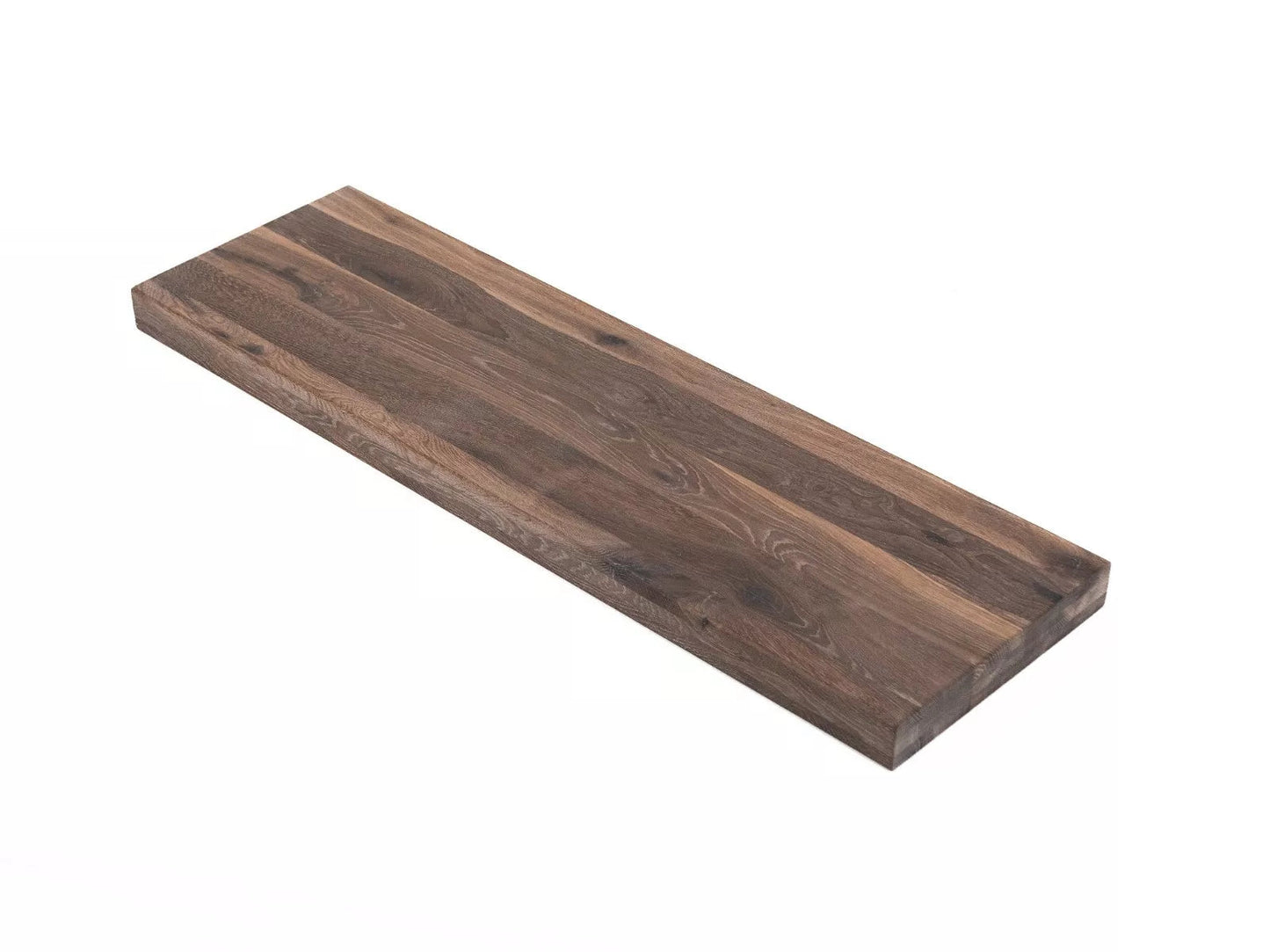 Etagère Marche d'escalier Rehausseur Appui de fenêtre Chêne rustique fumé, lamelles entières, 52 mm, 3 plis, Huile blanche