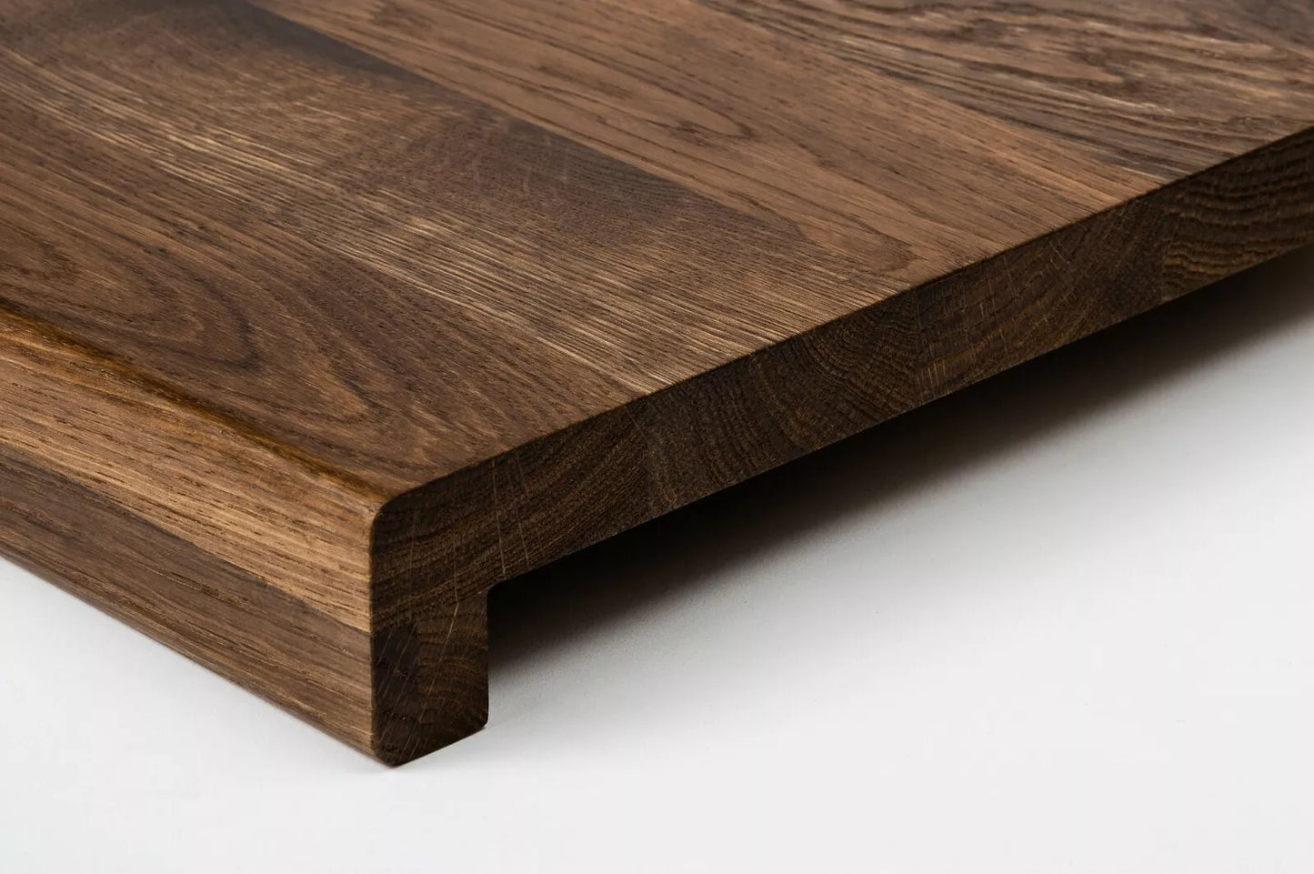 Stair tread Windowsill with overhang Smoked Oak Rustic, full stave lamellas, 16 mm, Matte lacquered