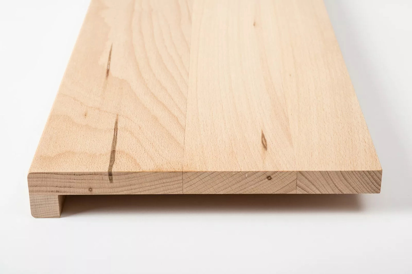 Marche d'escalier Appui de fenêtre avec surplomb Hêtre étuvé A/B, lamelles entières, 20 mm, non fini