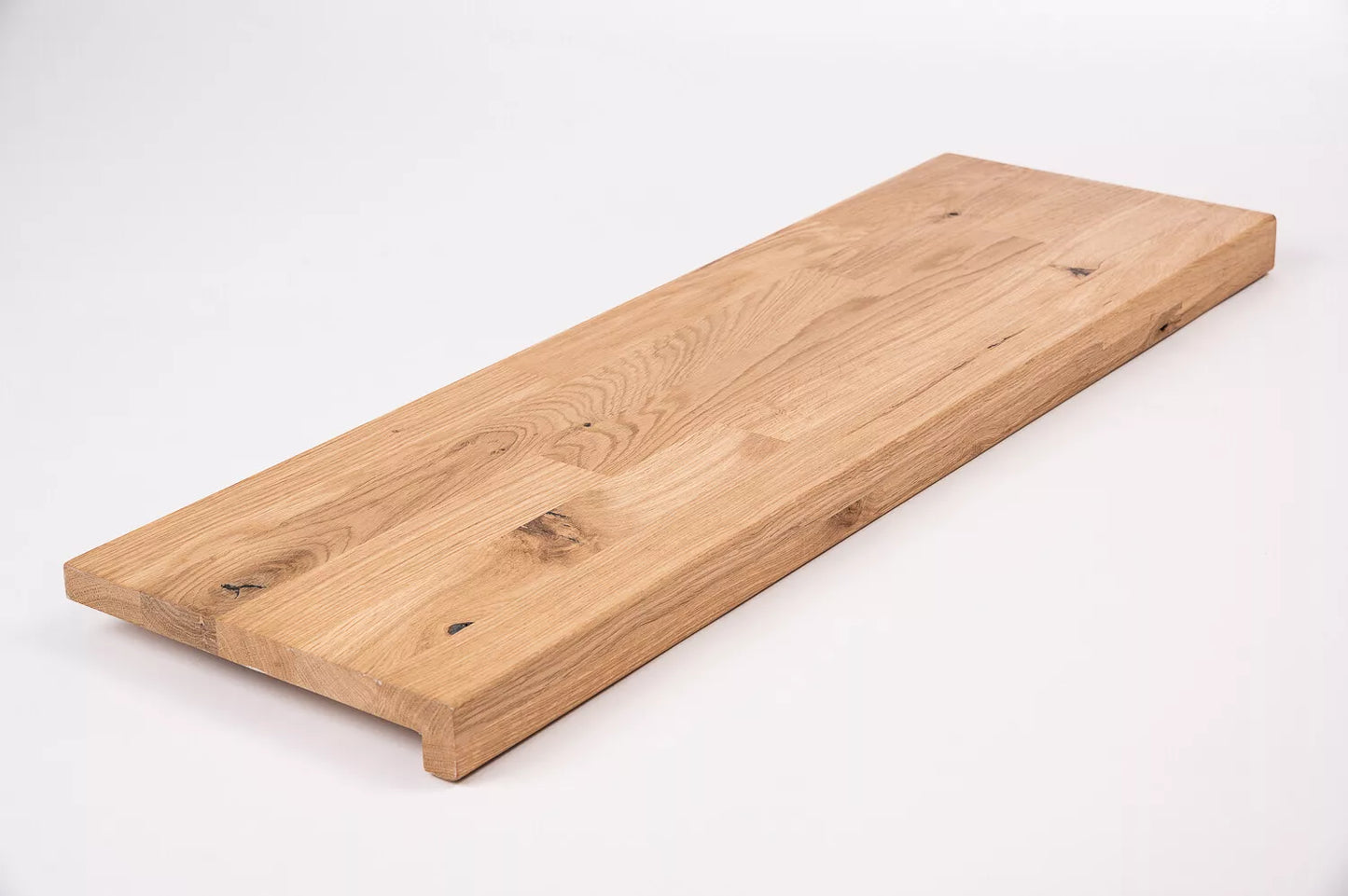 Stair tread Windowsill with overhang Oak Rustic, finger jointed lamellas, 20 mm, Hard wax oil Natural white