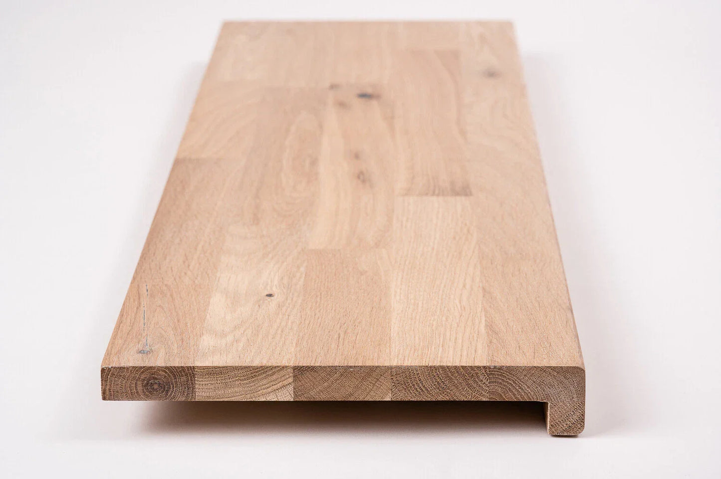 Stair tread Windowsill with overhang Oak Rustic, finger jointed lamellas, 26 mm, White oil