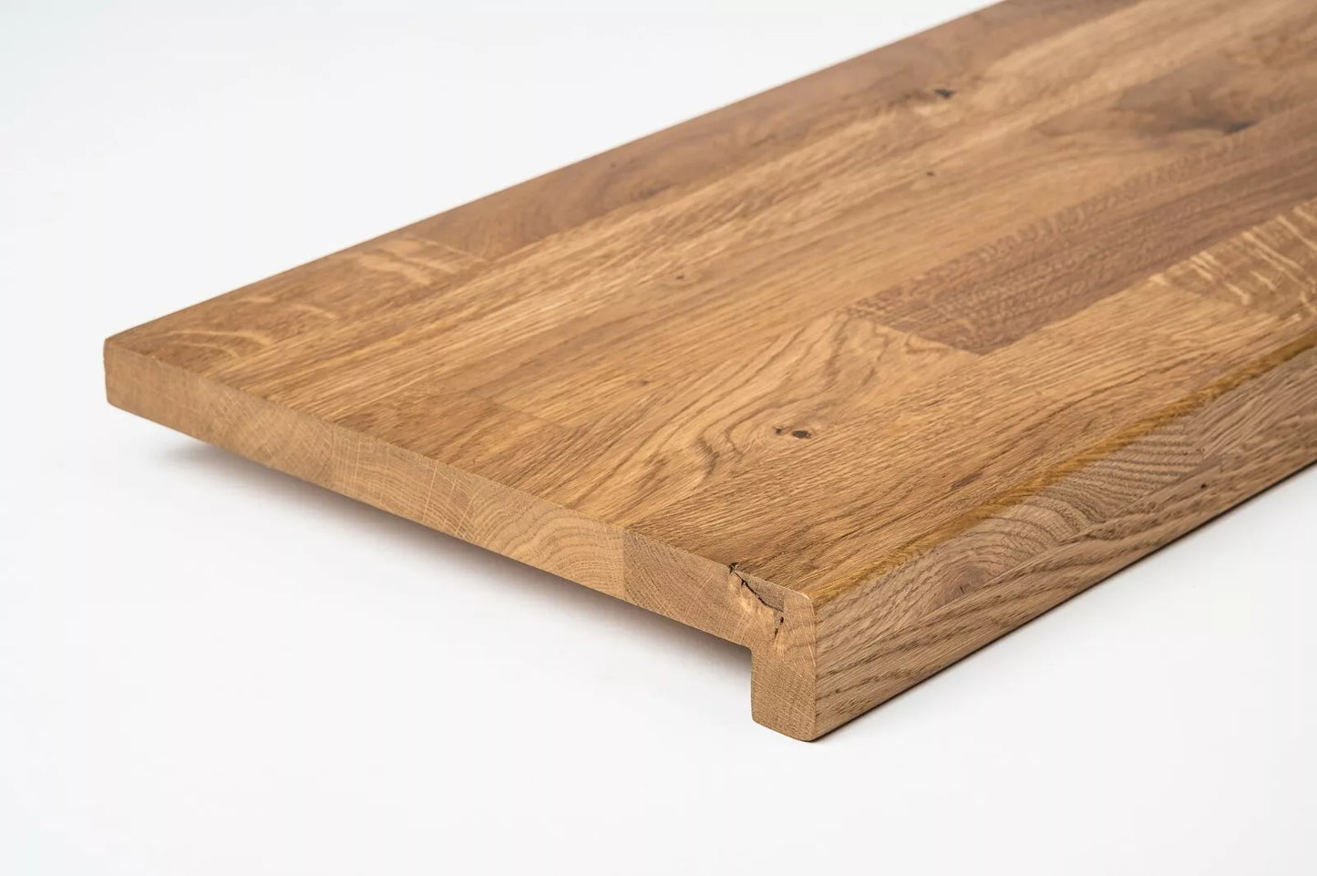 Stair tread Windowsill with overhang Oak Rustic, finger jointed lamellas, 26 mm, Bronze oil