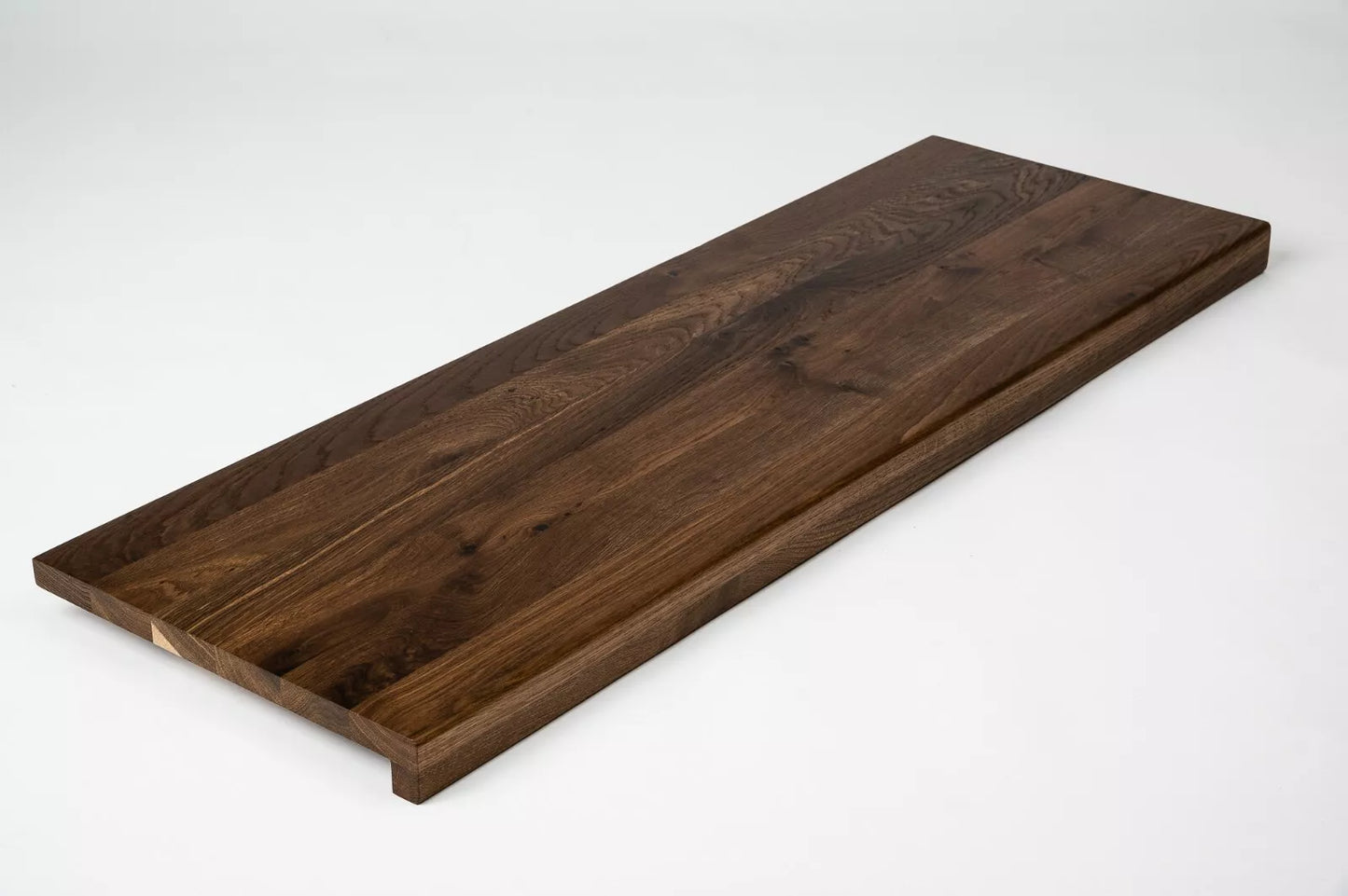 Stair tread Windowsill with overhang Smoked Oak Rustic, full stave lamellas, 16 mm, Matte lacquered