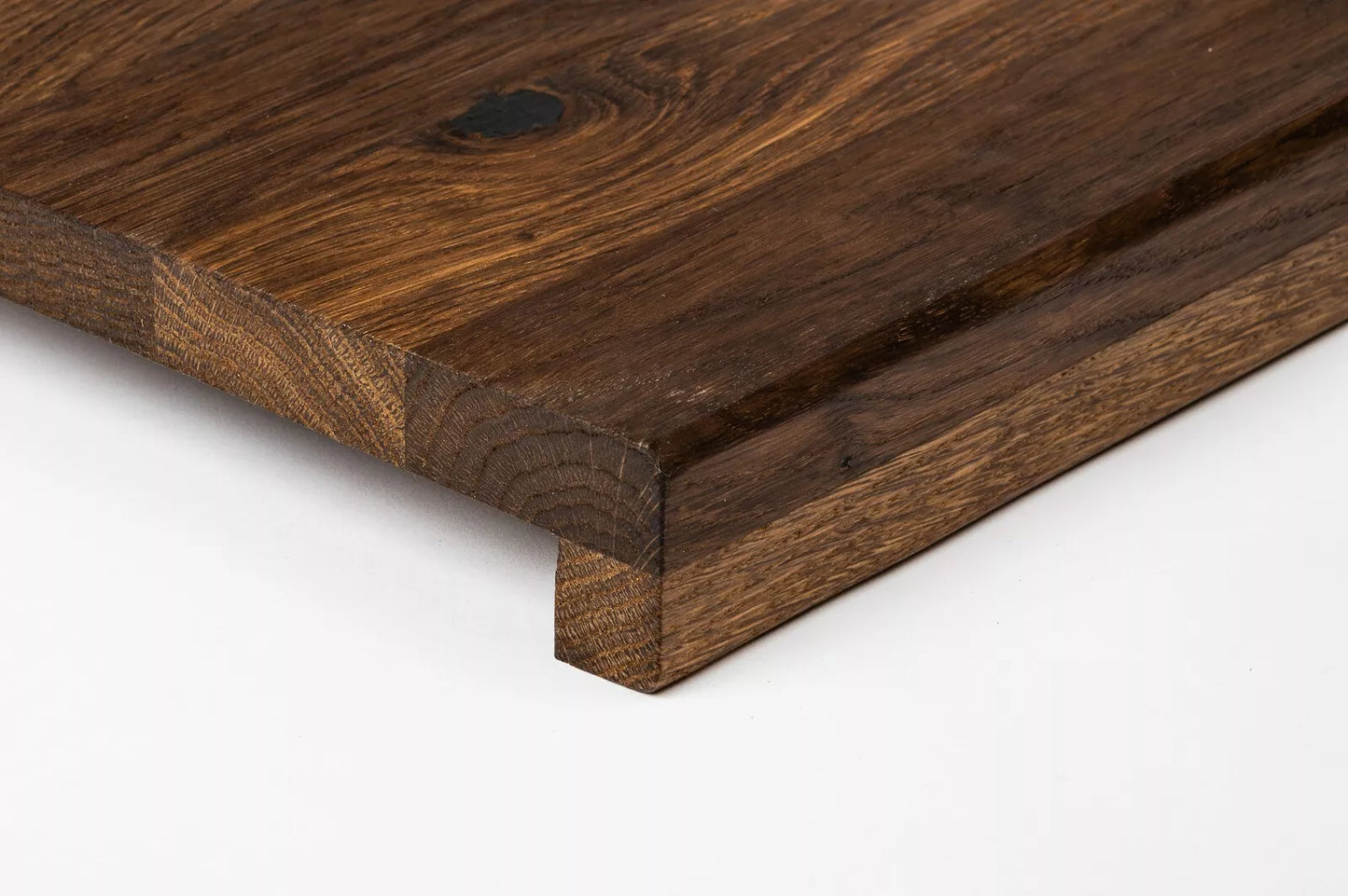 Stair tread Windowsill with overhang Smoked Oak Rustic, full stave lamellas, 16 mm, Natural oil