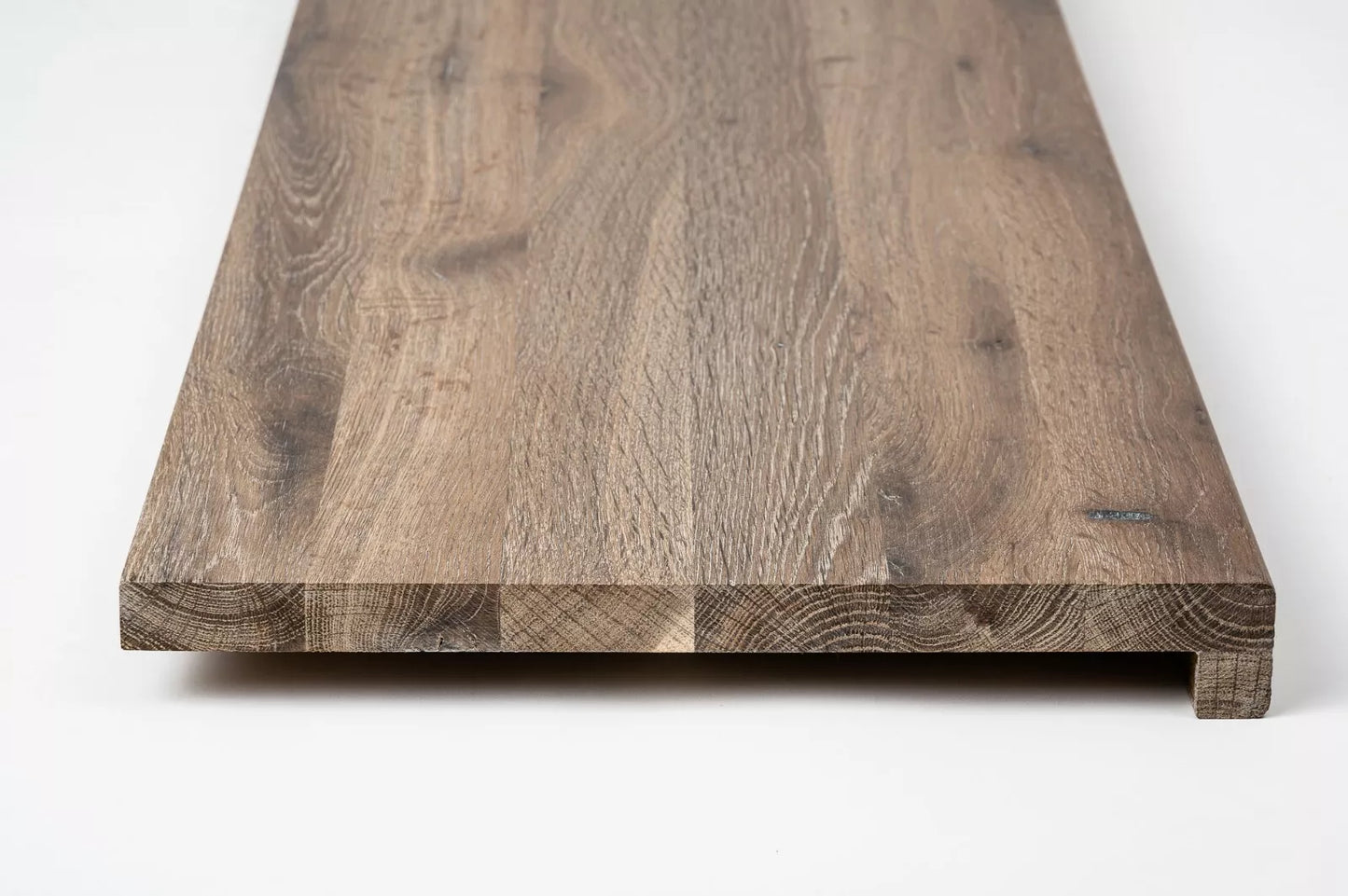 Stair tread Windowsill with overhang Smoked Oak Rustic, full stave lamellas, 16 mm, White oil