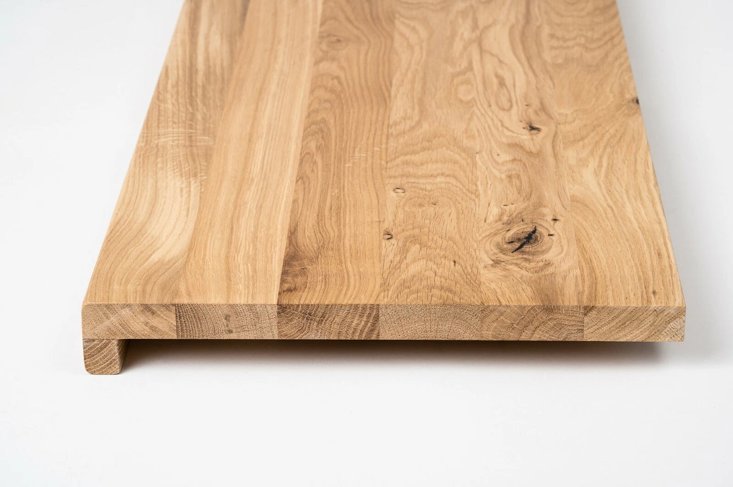 Stair tread Windowsill with overhang Oak Rustic, full stave lamellas, 26 mm, Hard wax oil Natural white