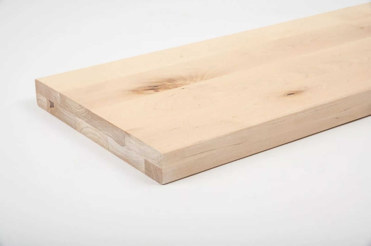 Shelf Stair tread Riser Windowsill Birch Rustic, full stave lamellas, 40 mm, 2-layer, White oil