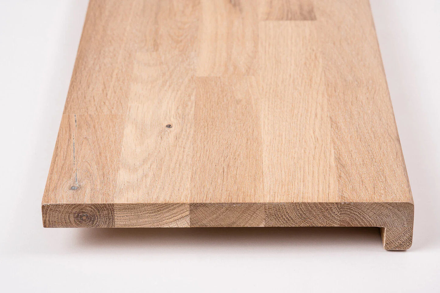 Stair tread Windowsill with overhang Oak Rustic, finger jointed lamellas, 26 mm, White oil
