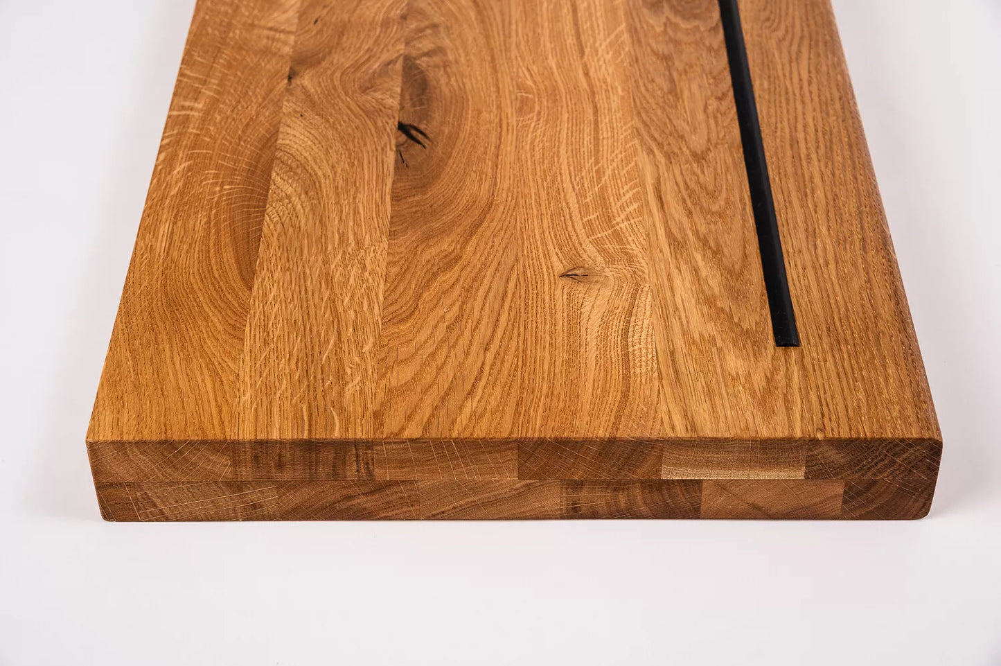 Stair tread Oak Rustic full stave lamellas, 40 mm, 2-layer, hard wax oil natural (colourless), with anti-slip rubber lip