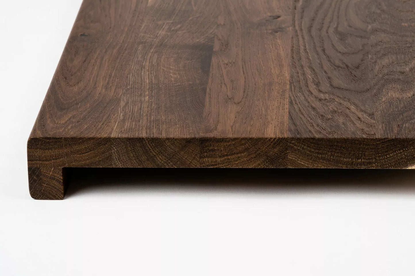 Stair tread Windowsill with overhang Smoked Oak Rustic, full stave lamellas, 16 mm, Matte lacquered