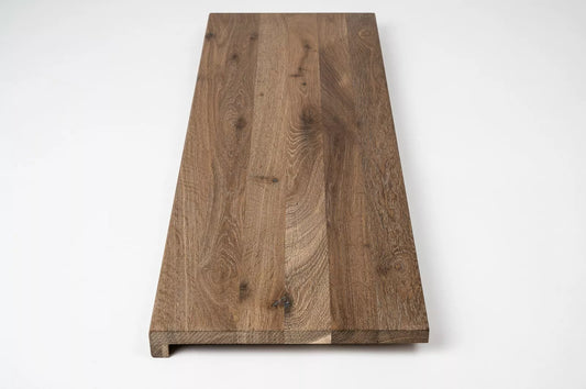 Stair tread Windowsill with overhang Smoked Oak Rustic, full stave lamellas, 20 mm, Hard wax oil Natural white