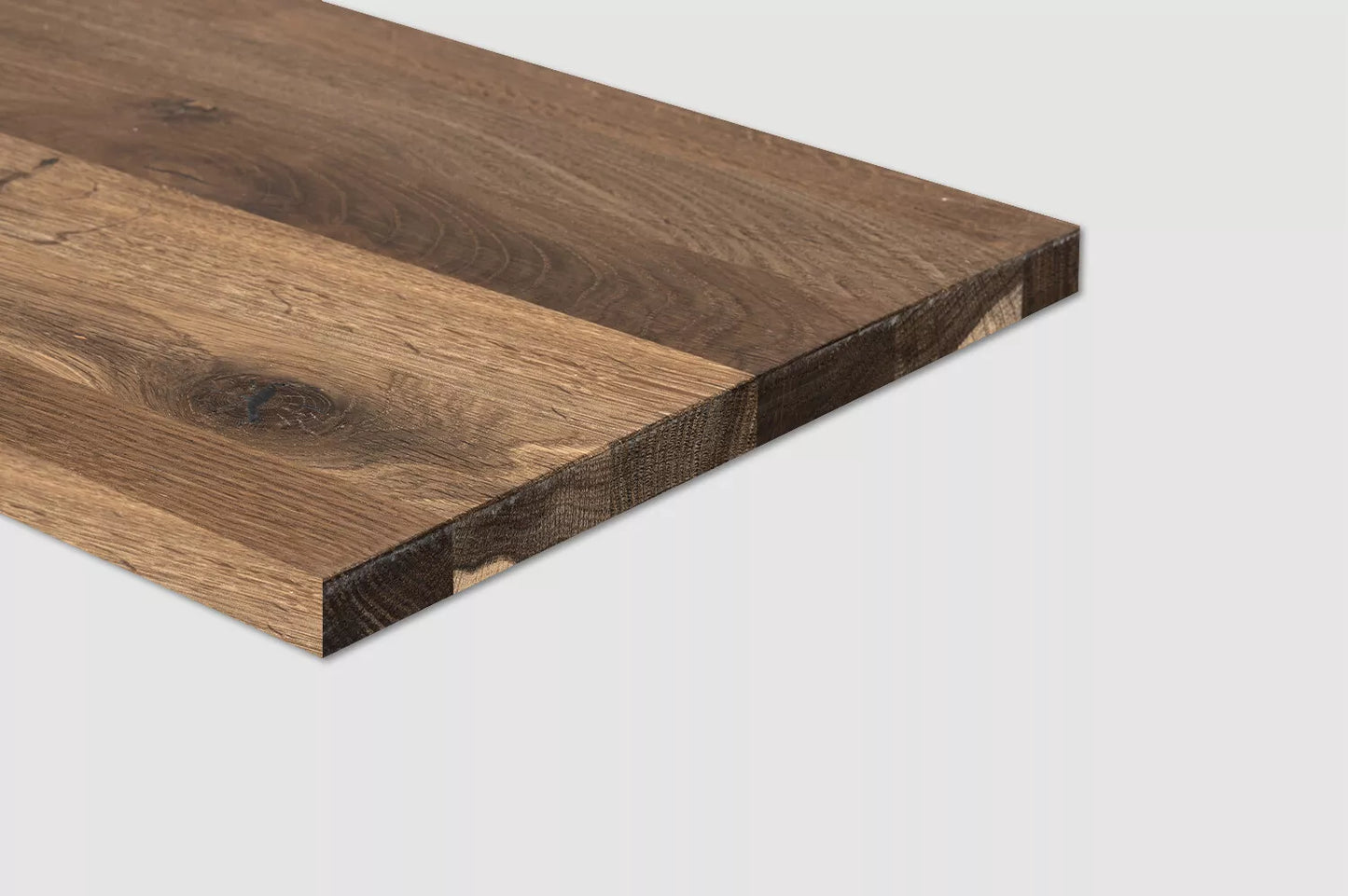 Shelf Stair tread Riser Windowsill Smoked Oak Rustic, full stave lamellas, 26 mm, Hard wax oil Natural white