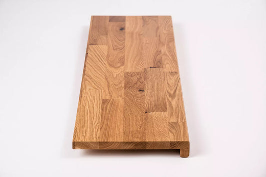 Stair tread Windowsill with overhang Oak Rustic, finger jointed lamellas, 26 mm, Matte lacquered