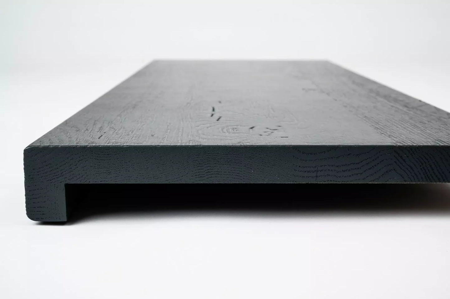 Stair tread Windowsill with overhang Oak Rustic, finger jointed lamellas, 26 mm, Brushed, Anthracite gray lacquered (RAL7016)