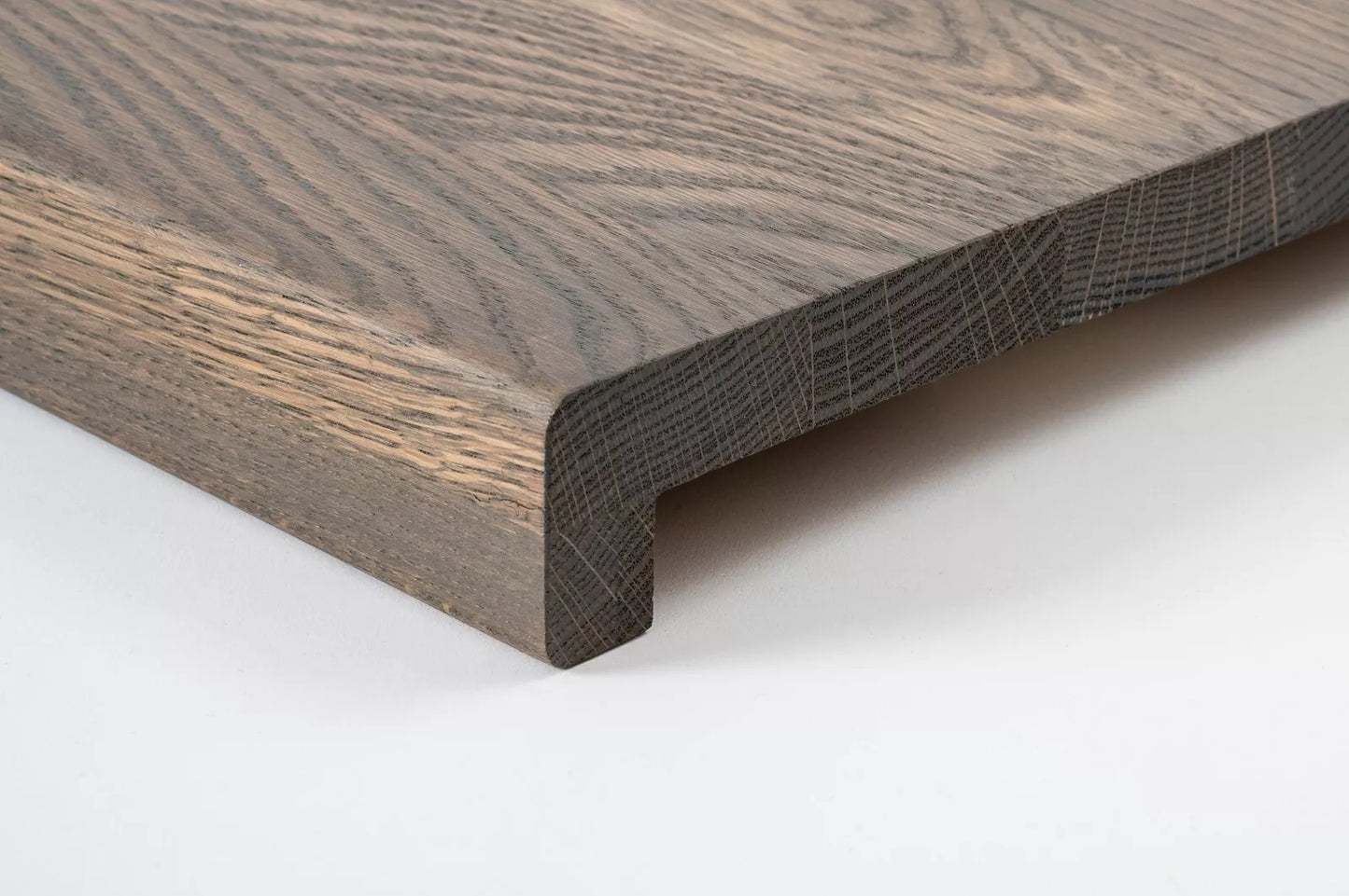 Stair tread Windowsill with overhang Oak A/B, full stave lamellas, 16 mm, Graphite oil
