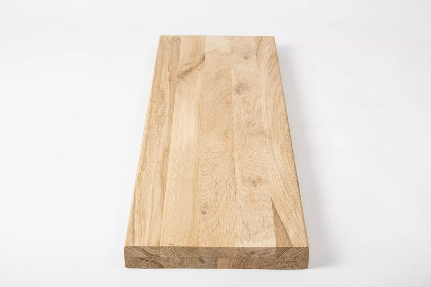 Shelf Stair tread Riser Windowsill Oak Rustic, full stave lamellas, 35 mm, 2-layer, Hard wax oil Natural white