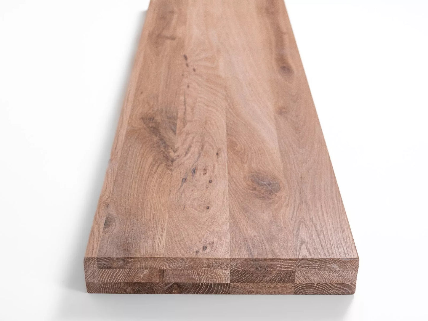 Shelf Stair tread Riser Windowsill Oak Rustic, full stave lamellas, 52 mm, 3-layer, White oil
