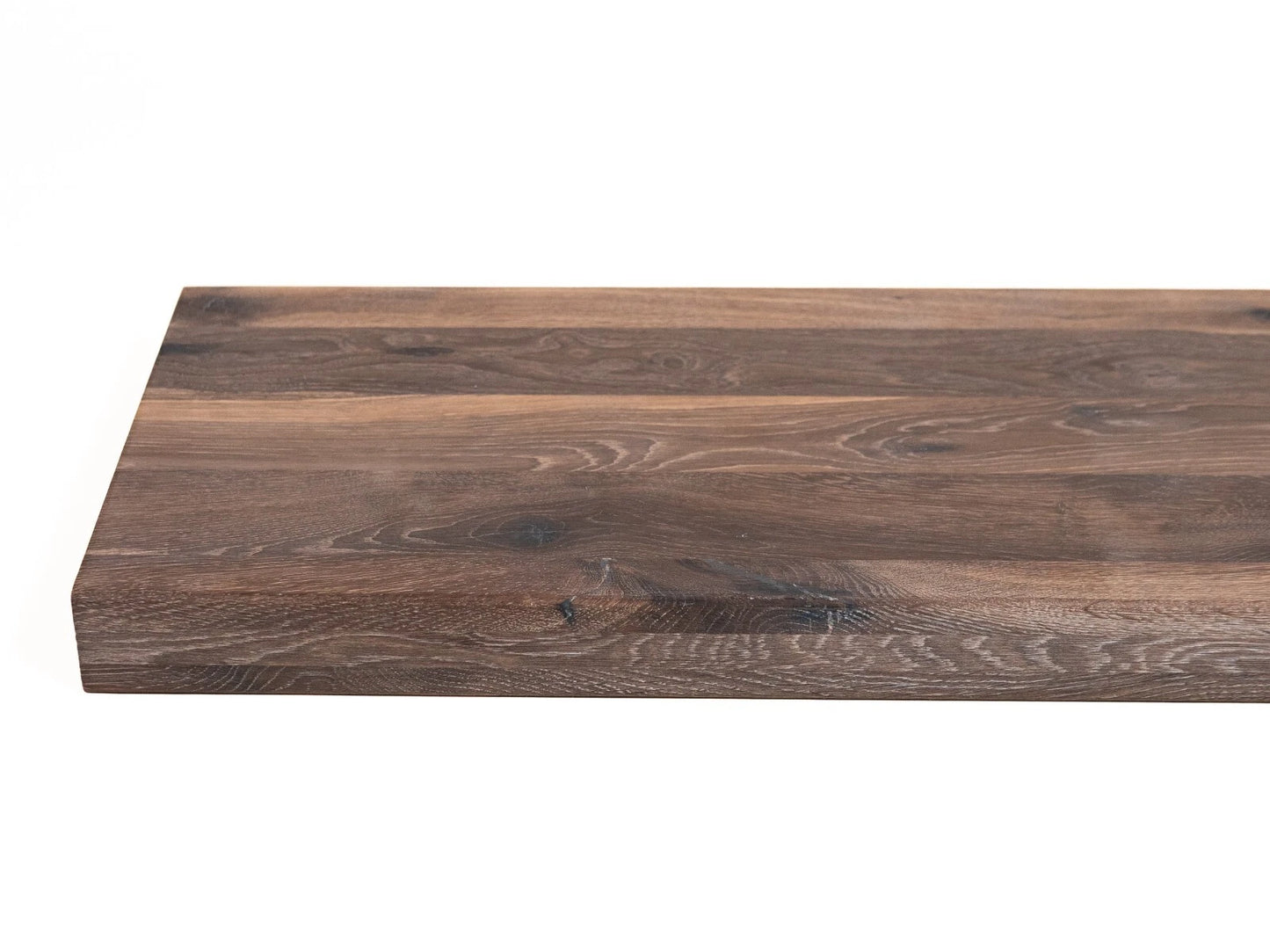 Etagère Marche d'escalier Rehausseur Appui de fenêtre Chêne rustique fumé, lamelles entières, 52 mm, 3 plis, Huile blanche