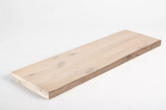 Shelf Stair tread Riser Windowsill Oak Rustic, full stave lamellas, 35 mm, 2-layer, Brushed, Chalked white oil