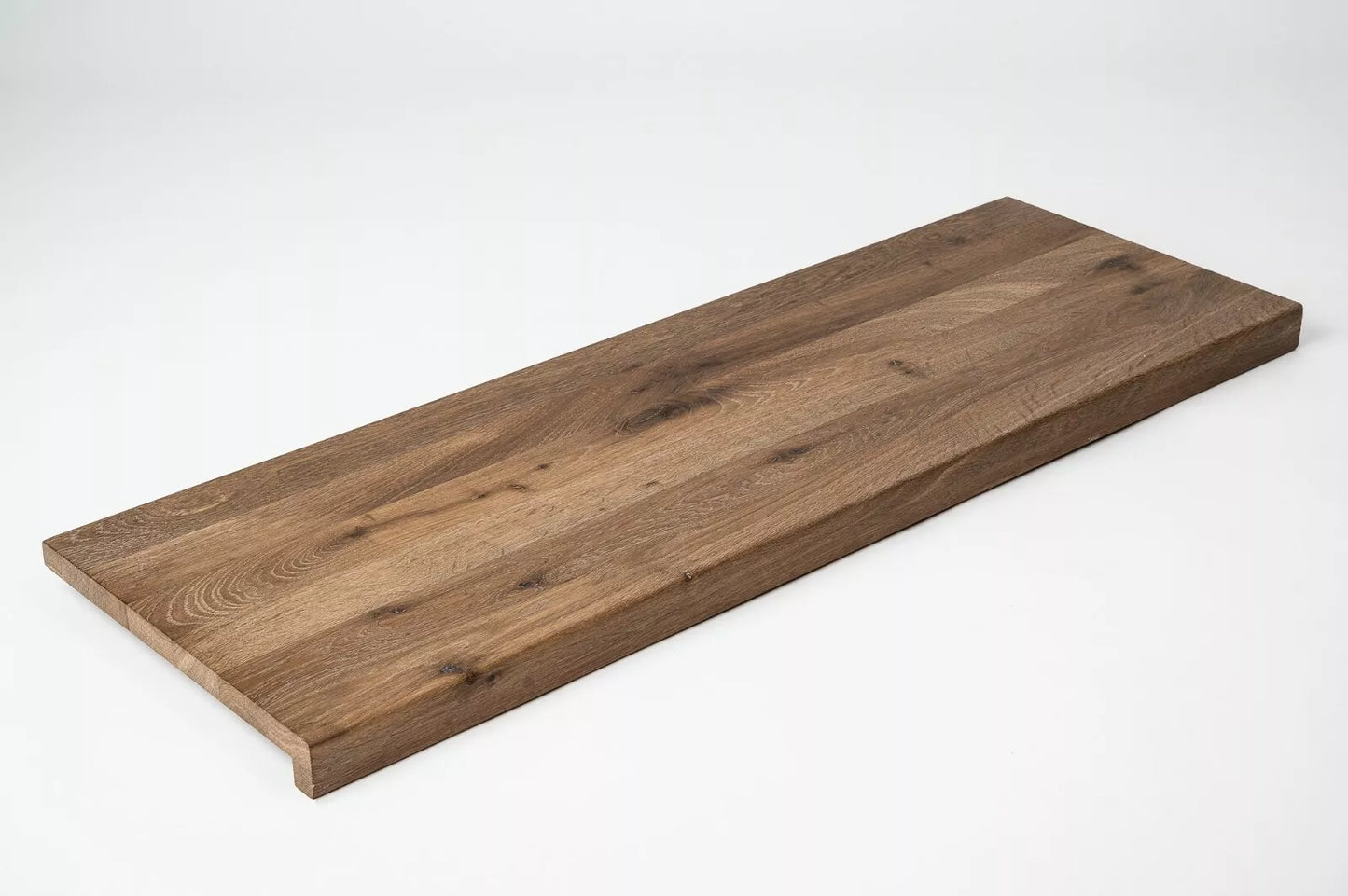Stair tread Windowsill with overhang Smoked Oak Rustic, full stave lamellas, 26 mm, Hard wax oil Natural white