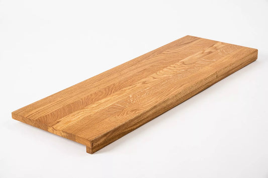 Stair tread Windowsill with overhang Oak A/B, full stave lamellas, 26 mm, Natural oil