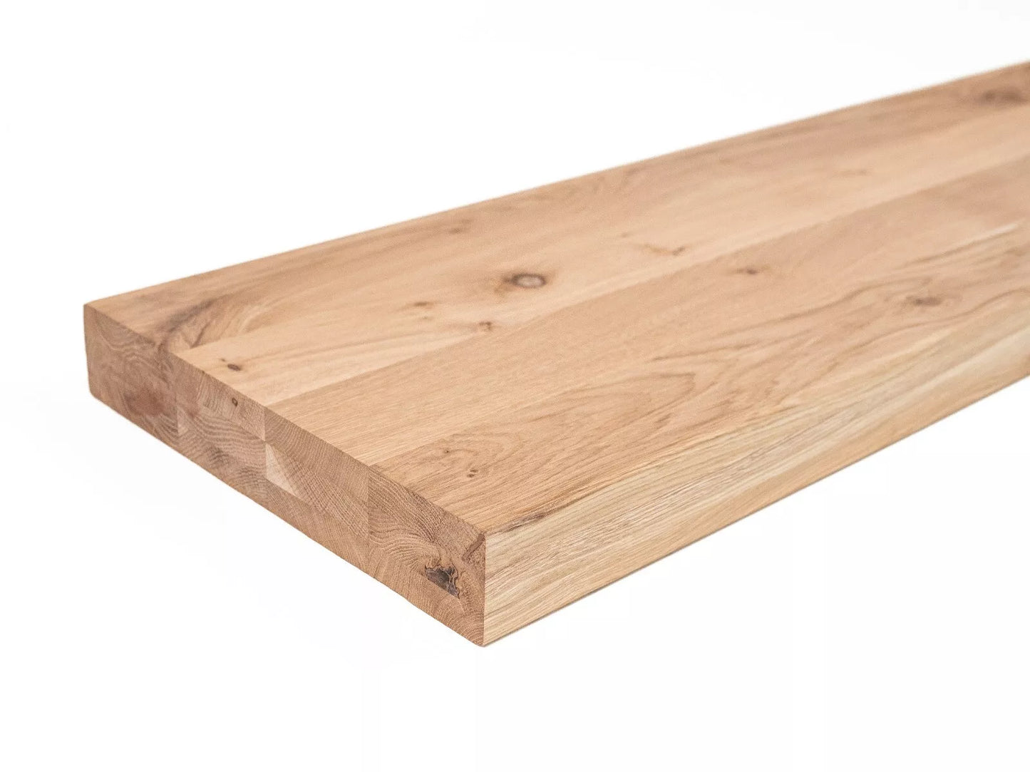 Shelf Stair tread Riser Windowsill Oak Rustic, full stave lamellas, 52 mm, 3-layer, Hard wax oil Natural white
