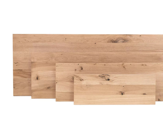 Massivholzplatte DIY Eiche Rustikal, DL durchgehende Lamellen mit fester Breite, 35 mm, 2-lagig