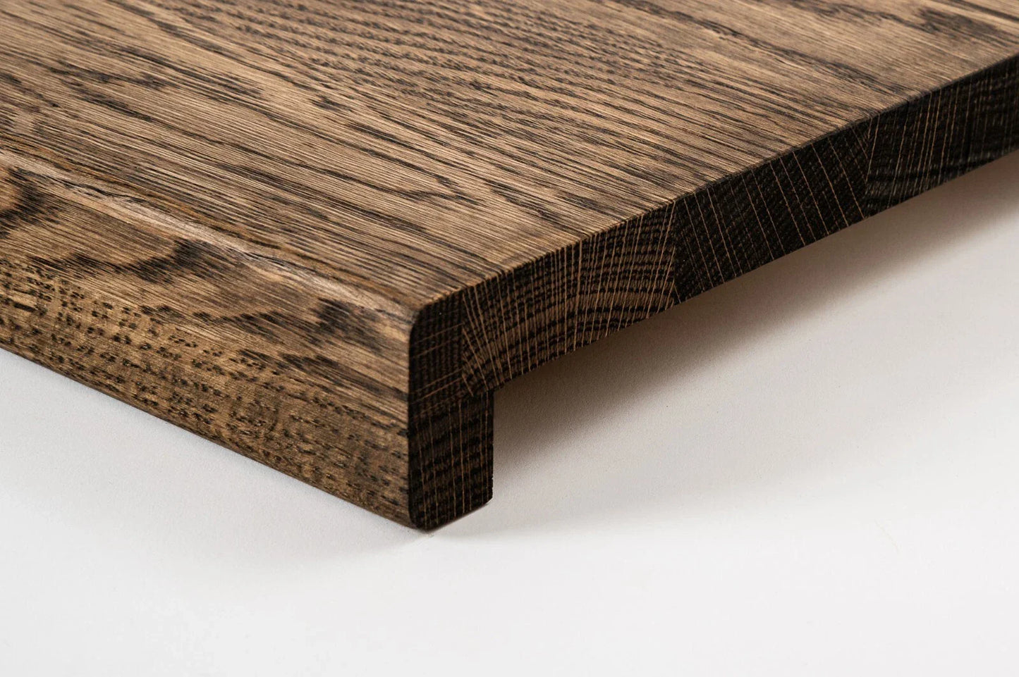 Stair tread Windowsill with overhang Oak A/B, full stave lamellas, 16 mm, Smoked oil