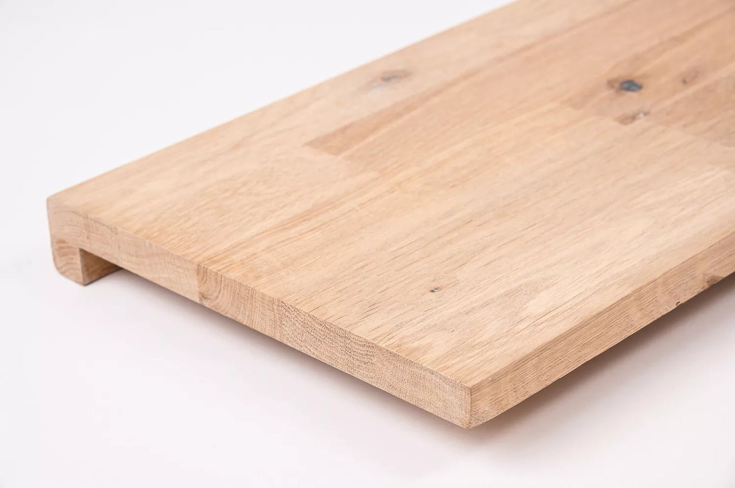 Stair tread Windowsill with overhang Oak Rustic, finger jointed lamellas, 26 mm, White oil