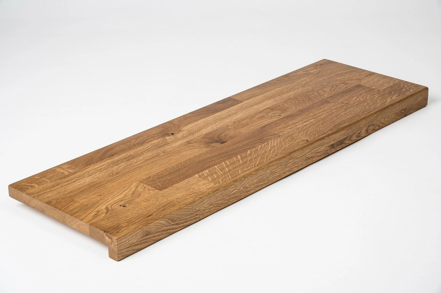 Stair tread Windowsill with overhang Oak Rustic, finger jointed lamellas, 20 mm, Bronze oil