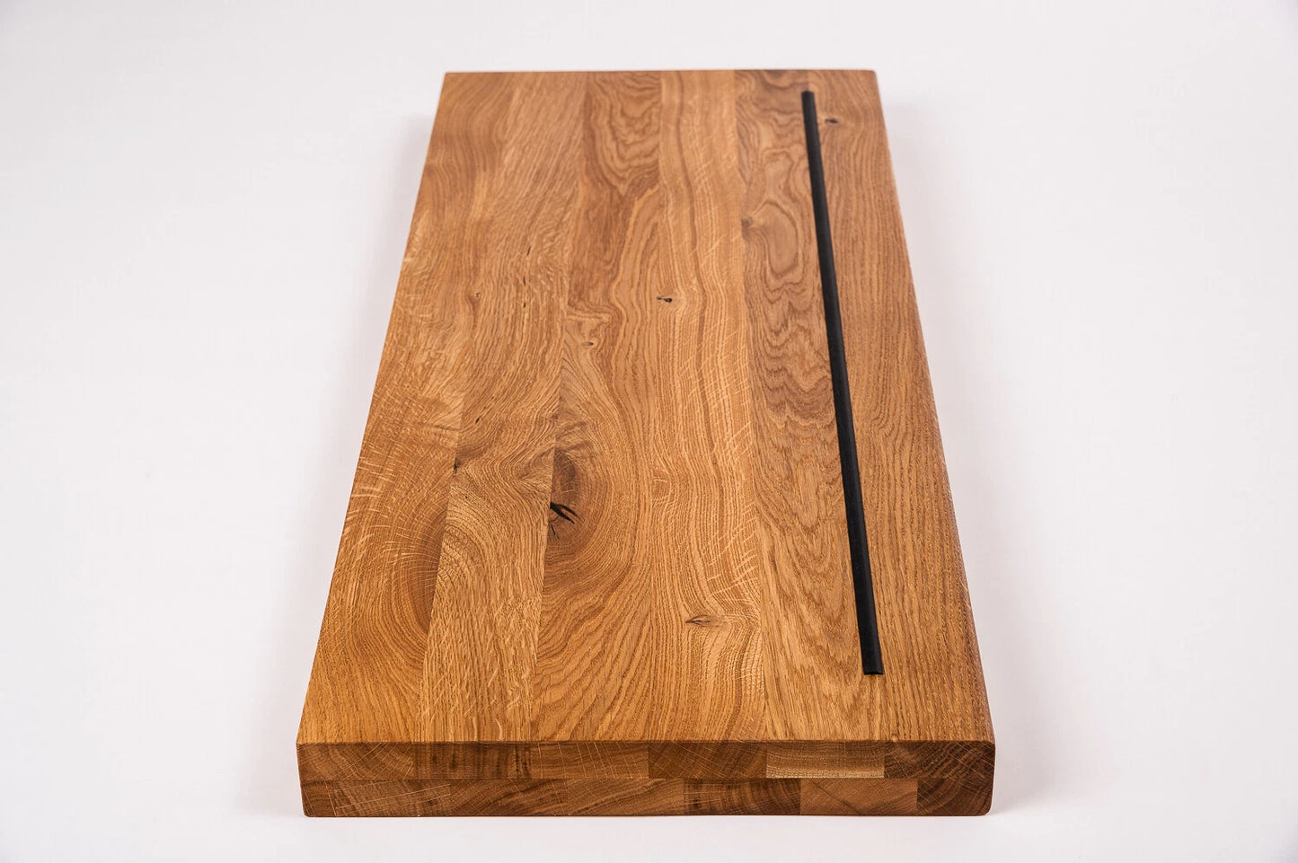 Stair tread Oak Rustic full stave lamellas, 35 mm, 2-layer, hard wax oil natural (colourless), with anti-slip rubber lip