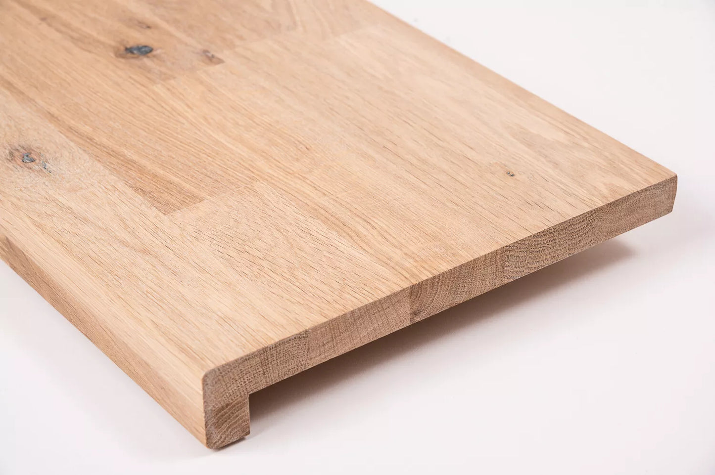 Stair tread Windowsill with overhang Oak Rustic, finger jointed lamellas, 26 mm, White oil