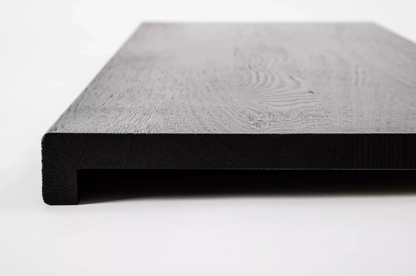 Stair tread Windowsill with overhang Oak A/B, full stave lamellas, 26 mm, Brushed, Graphite black lacquered (RAL9011)