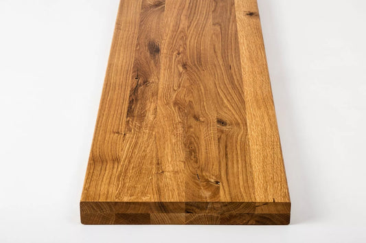 Shelf Stair tread Riser Windowsill Oak Rustic, full stave lamellas, 40 mm, 2-layer, Natural oil