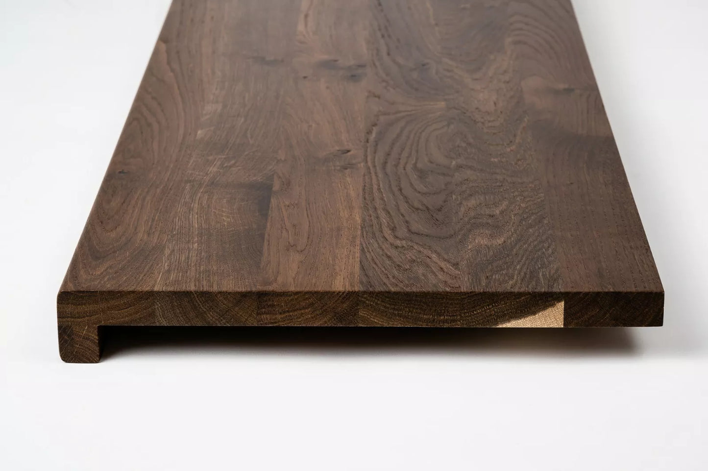 Stair tread Windowsill with overhang Smoked Oak Rustic, full stave lamellas, 16 mm, Matte lacquered