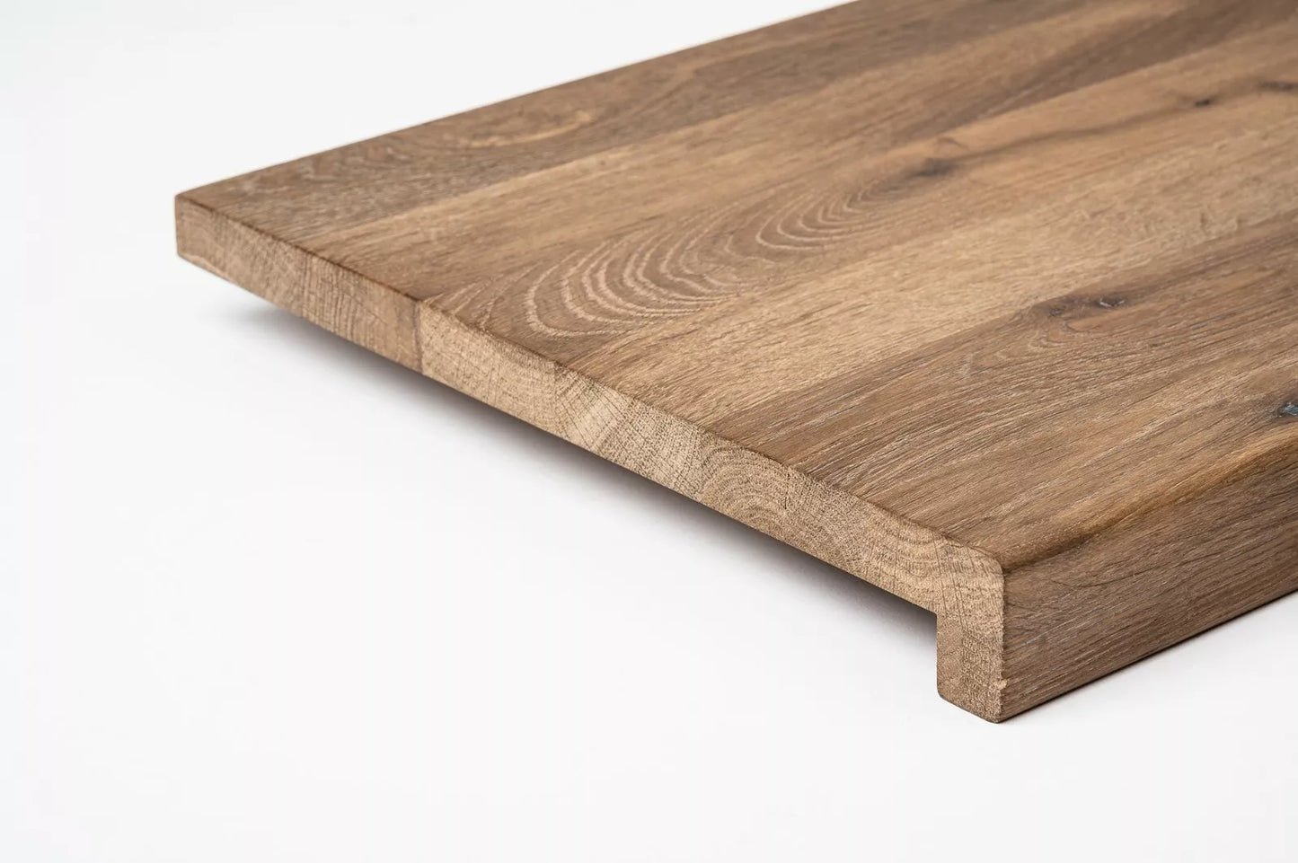 Stair tread Windowsill with overhang Smoked Oak Rustic, full stave lamellas, 20 mm, Hard wax oil Natural white