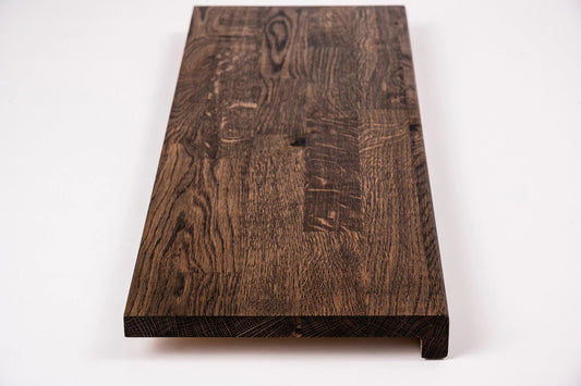 Marches d'escalier Rebord de fenêtre avec surplomb Chêne rustique, lamelles aboutées, 26 mm, Huile fumée