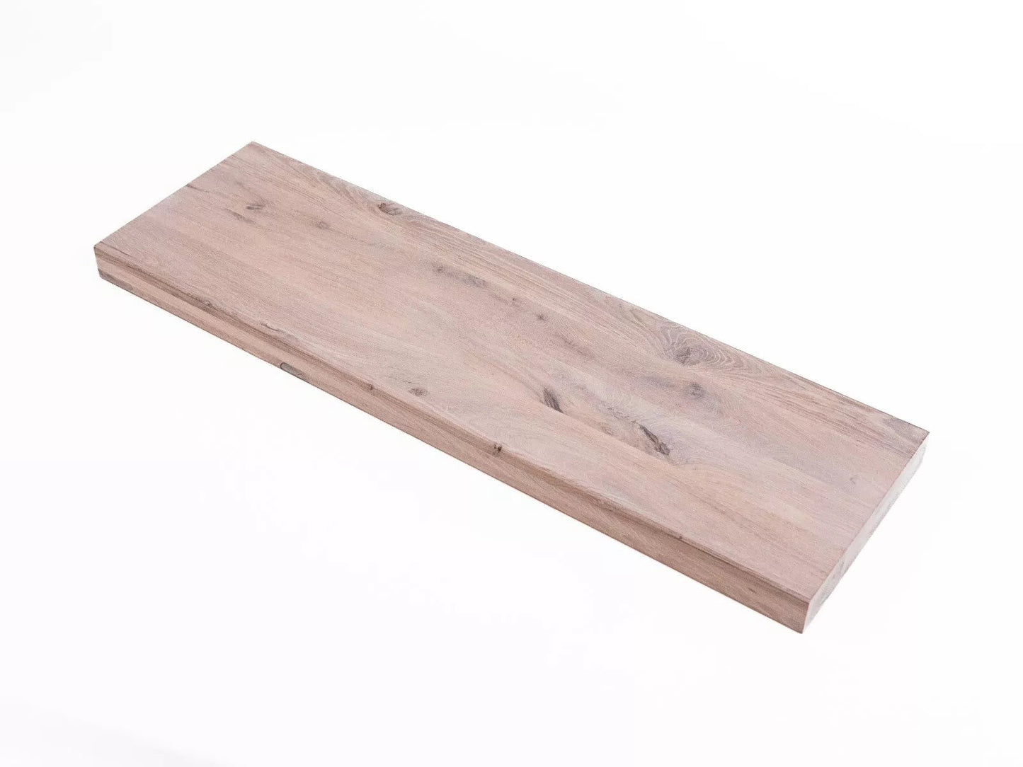 Shelf Stair tread Riser Windowsill Oak Rustic, full stave lamellas, 52 mm, 3-layer, Chalked white oil