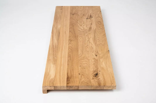 Stair tread Windowsill with overhang Oak Rustic, full stave lamellas, 26 mm, Hard wax oil Natural white