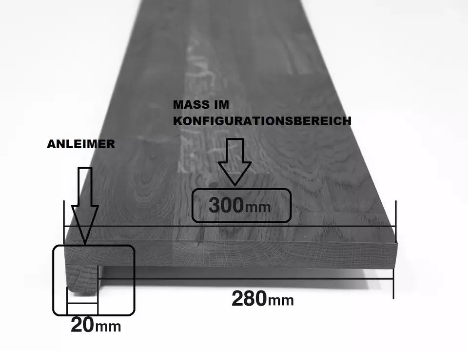 Stair tread Windowsill with overhang Oak A/B, finger jointed lamellas, 20 mm, Matte lacquered