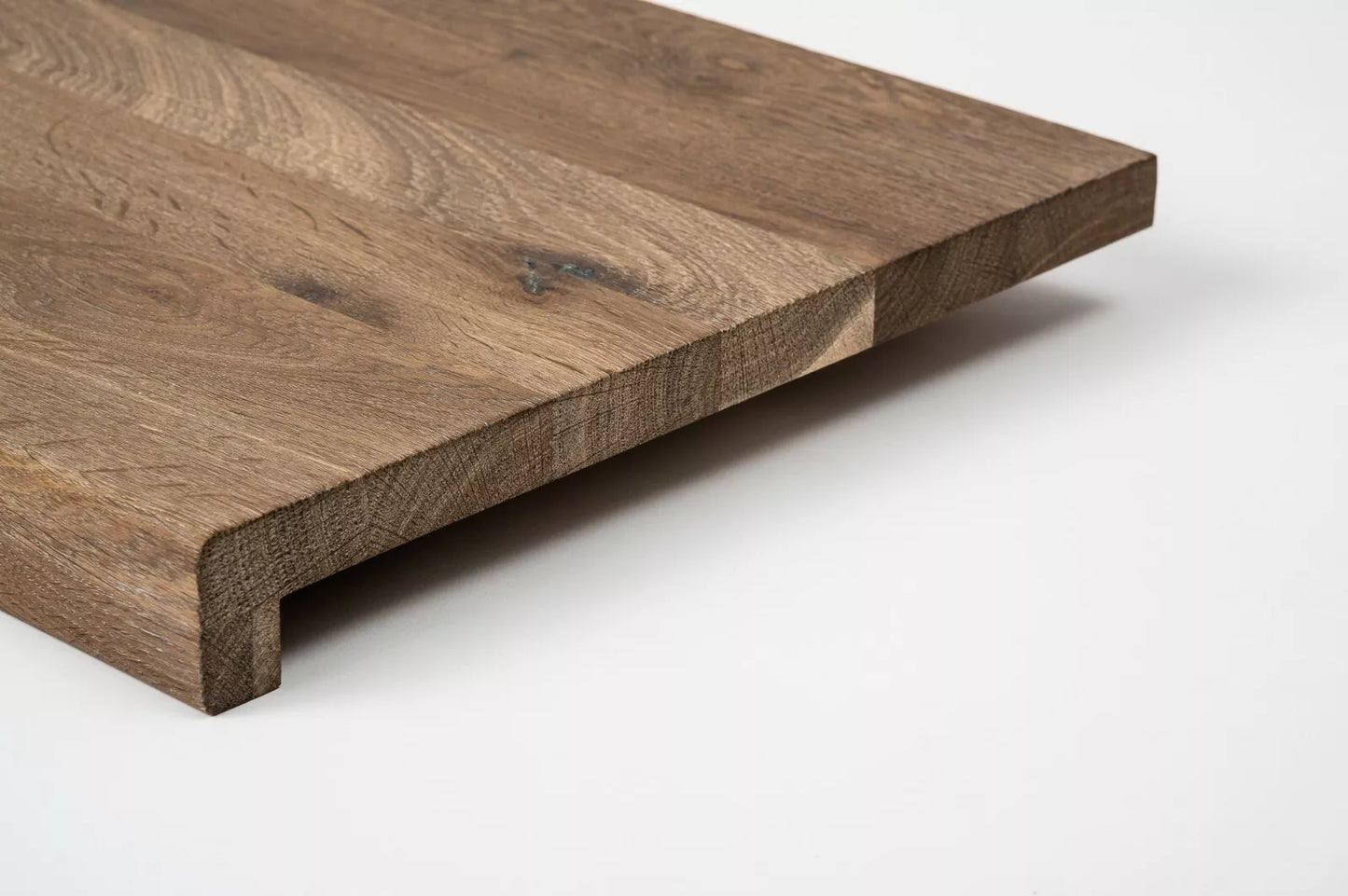 Stair tread Windowsill with overhang Smoked Oak Rustic, full stave lamellas, 26 mm, Hard wax oil Natural white
