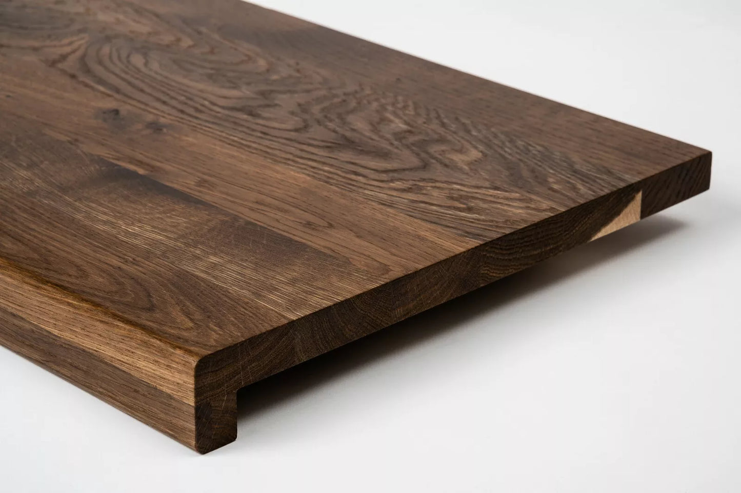 Stair tread Windowsill with overhang Smoked Oak Rustic, full stave lamellas, 16 mm, Matte lacquered