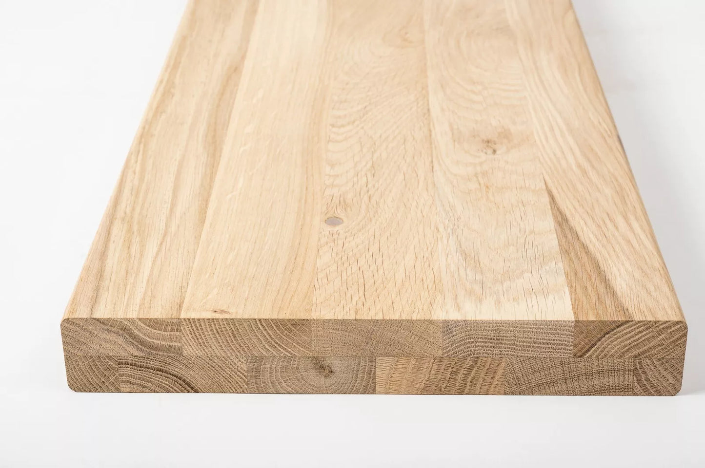 Shelf Stair tread Riser Windowsill Oak Rustic, full stave lamellas, 35 mm, 2-layer, Hard wax oil Natural white
