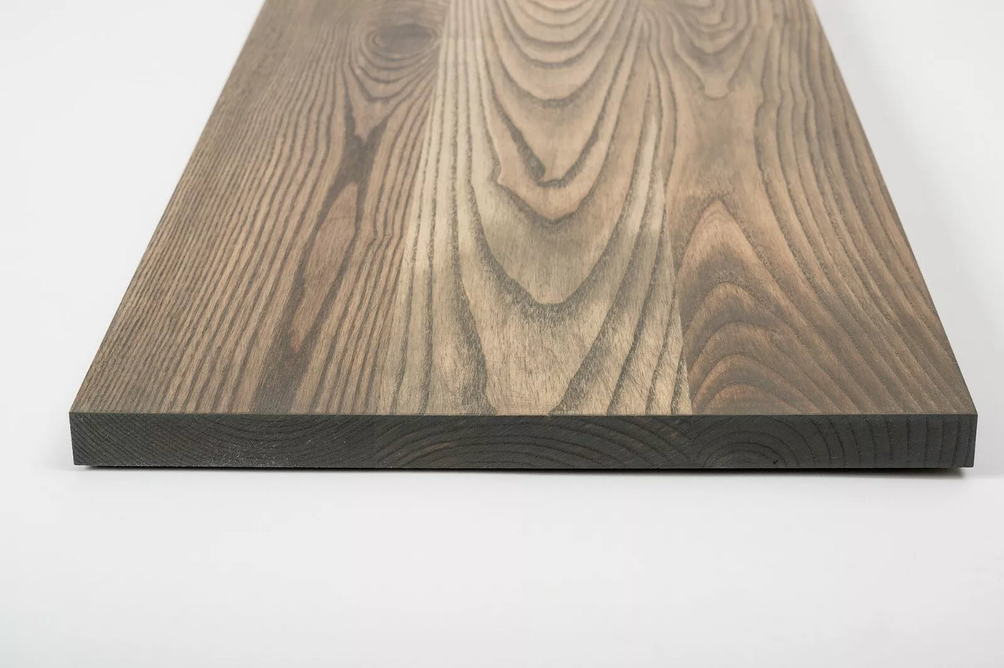Shelf Stair tread Riser Windowsill Ash Rustic, full stave lamellas, 20 mm, Graphite oil