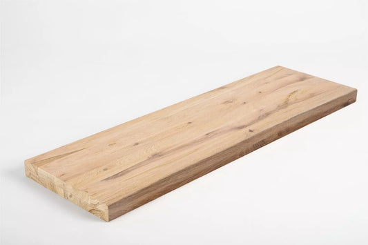 Shelf Stair tread Riser Windowsill Oak Rustic, full stave lamellas, 40 mm, 2-layer, White oil