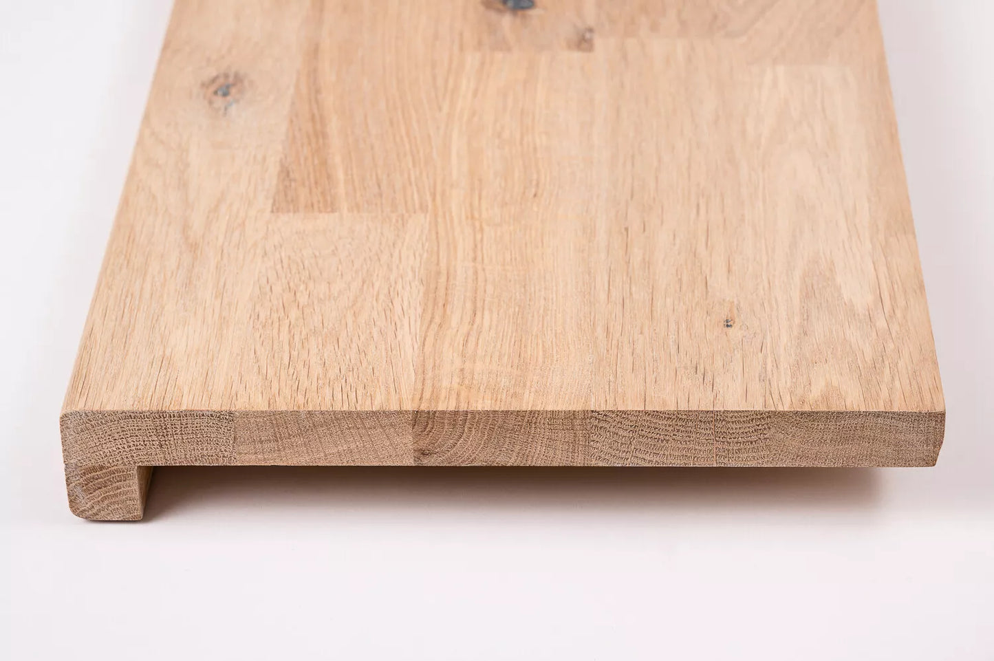 Stair tread Windowsill with overhang Oak Rustic, finger jointed lamellas, 26 mm, White oil